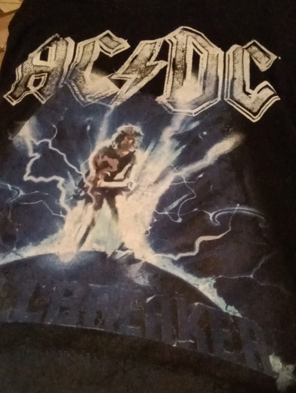 AC/DC Black Tee with Blue and White Lightning GraphicUSTour Edition